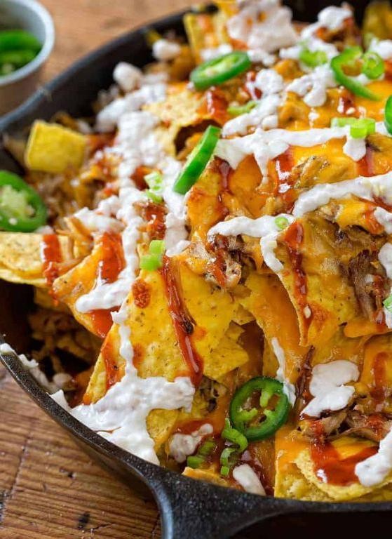 Pulled Pork Nachos with Cheese and Jalapeños
