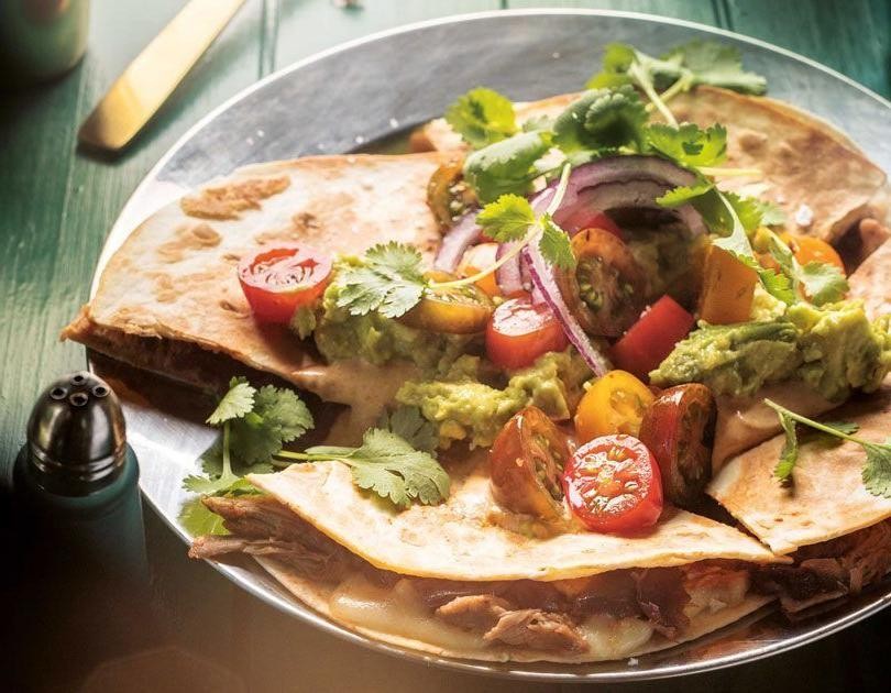 Pulled Pork Quesadillas with Avocado Crema