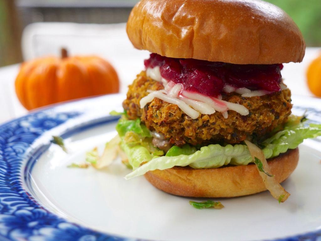 Pumpkin Chickpea Burgers with Cranberry Sauce