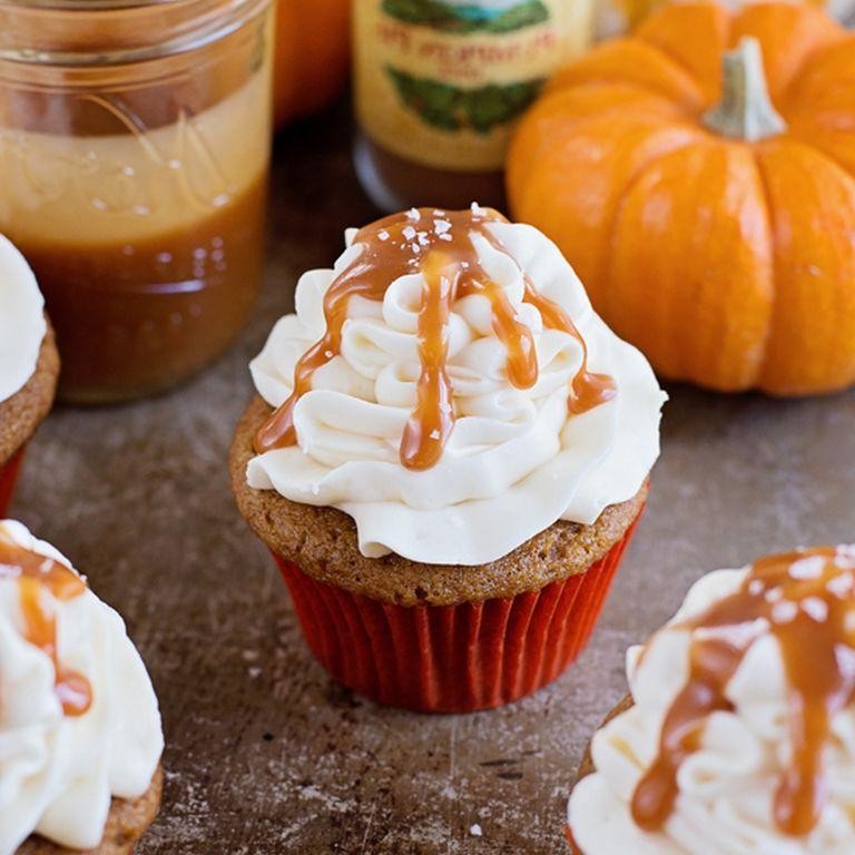 Pumpkin Spice Salted Caramel Cupcakes with Whipped Cream