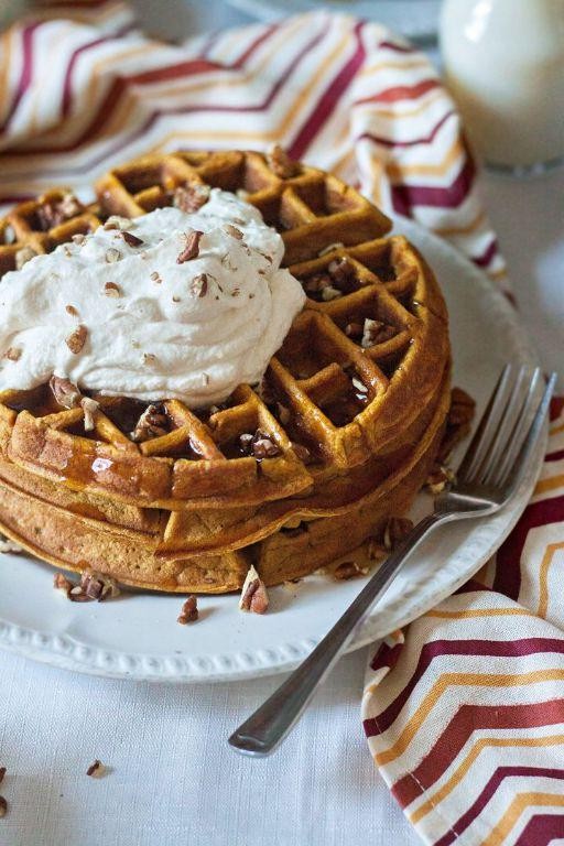 Pumpkin Spice Waffles with Whipped Cream
