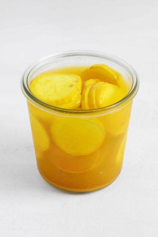 Quick Refrigerator Pickled Squash with Mustard Seeds
