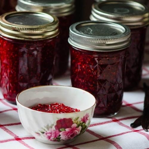 Raspberry Freezer Jam with Vanilla Bean