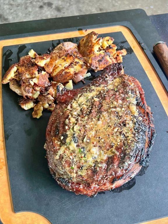 Ribeye with Roasted Garlic and Parmesan
