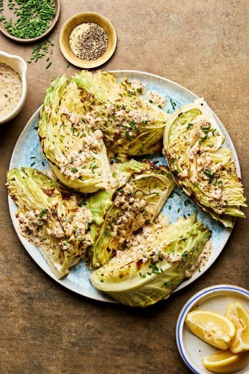 Roasted Cabbage Wedges with Mustard Sauce
