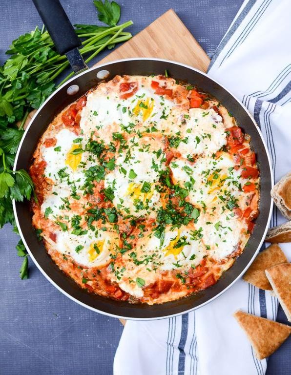 Roasted Red Pepper and Goat Cheese Shakshouka