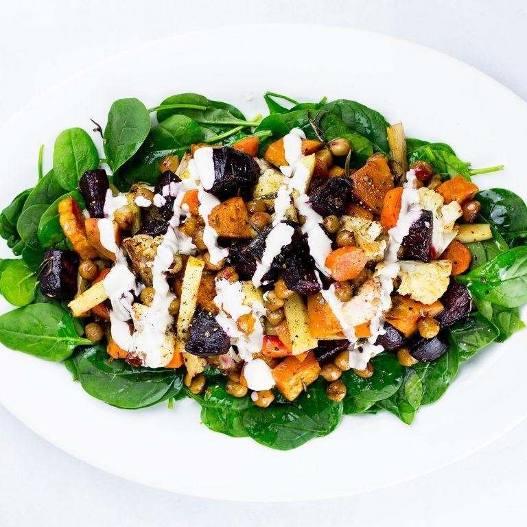 Roasted Vegetable Salad with Tahini Dressing