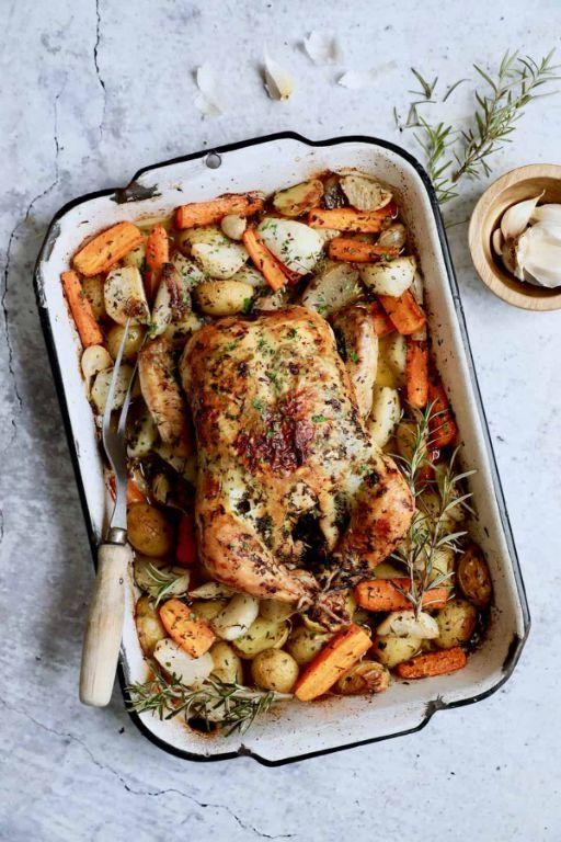 Rosemary Garlic Roasted Chicken with Root Vegetables