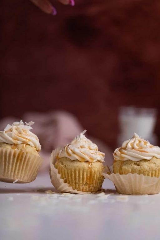 Salted Caramel Coconut Cupcakes with Toasted Coconut Flakes