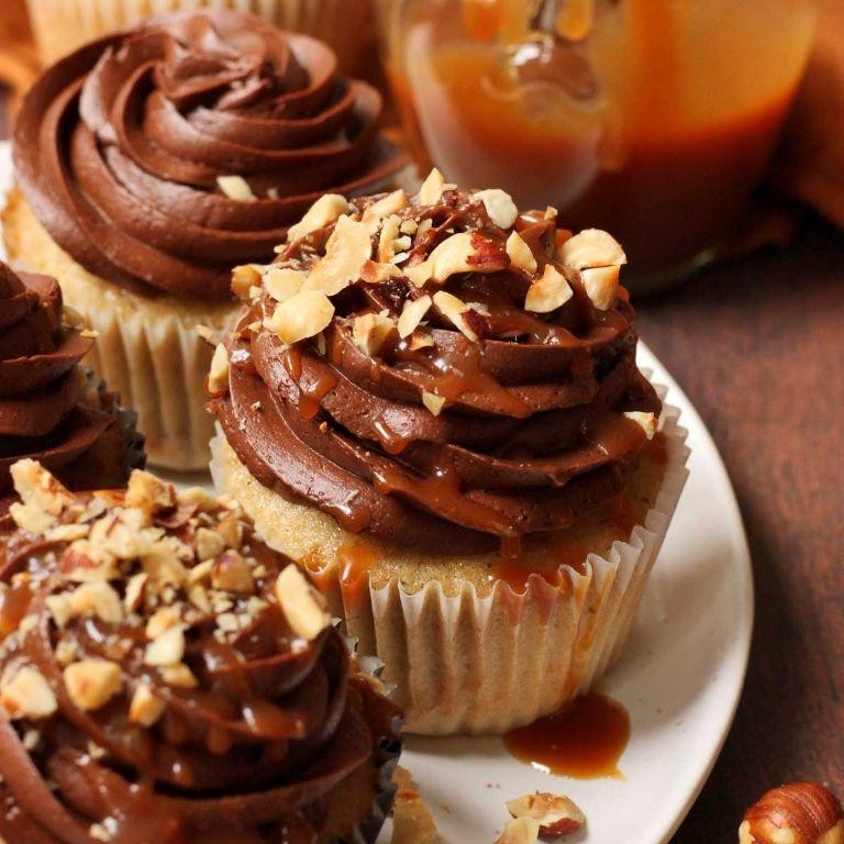 Salted Caramel Hazelnut Cupcakes with Nutella Frosting