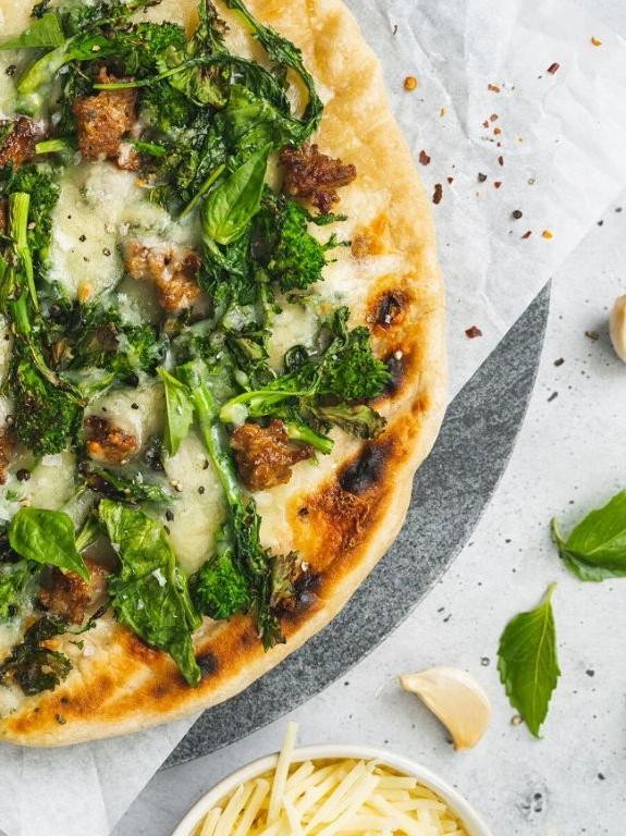 Sausage and Broccoli Pizza with Garlic Crust
