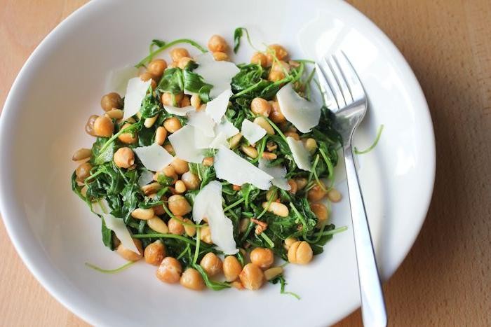 Sauteed Arugula and Chickpea Stir-Fry