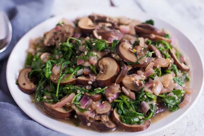 Sauteed Arugula and Mushroom Medley