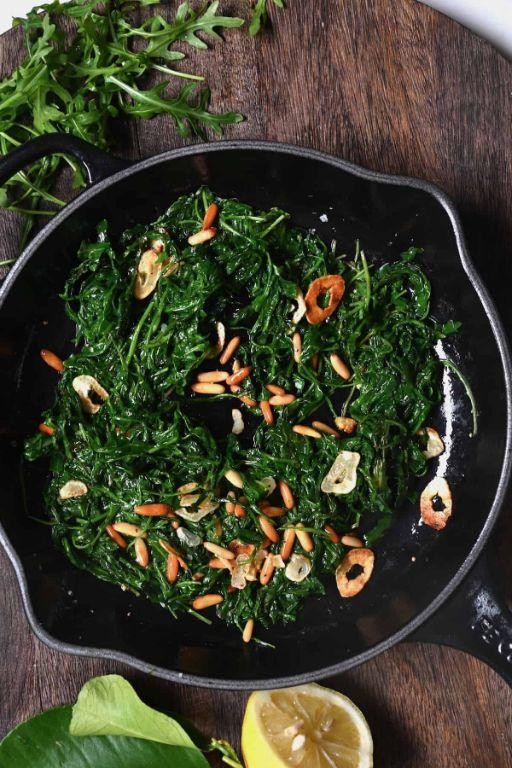 Sauteed Arugula with Toasted Pine Nuts