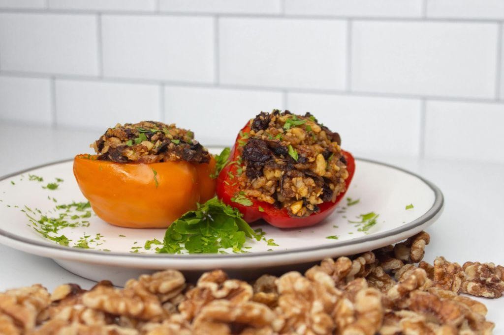 Savory Walnut and Mushroom Stuffed Bell Peppers