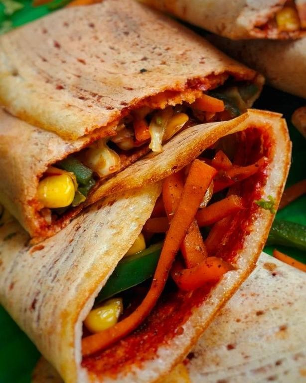 Schezwan Dosa Stuffed with Spicy Filling