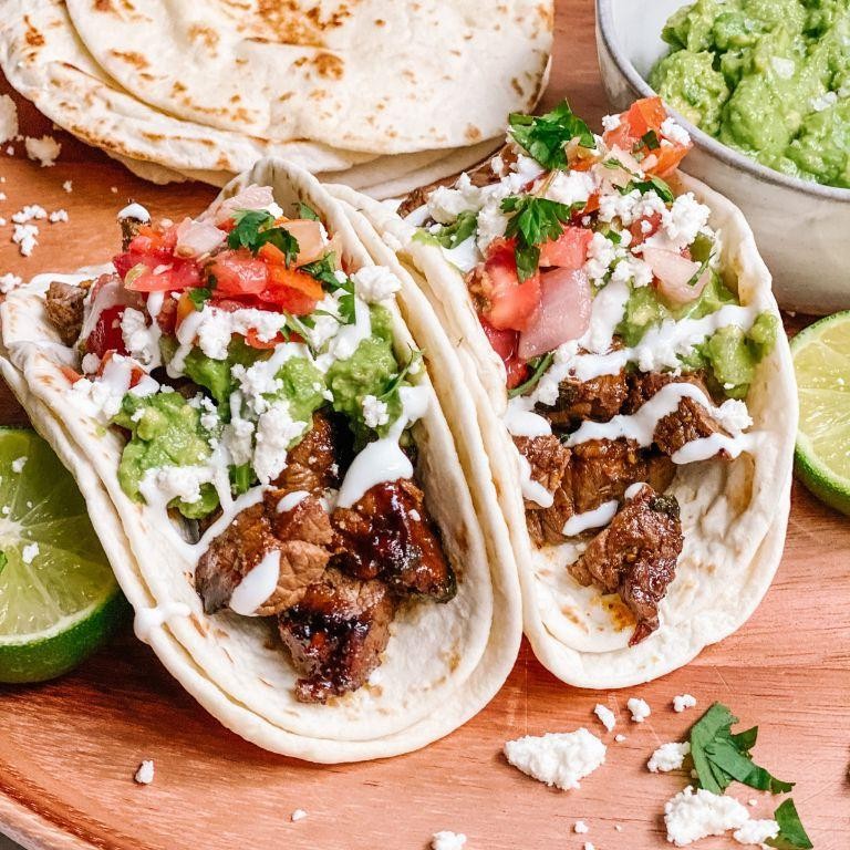 Shaved Steak Tacos with Lime Crema