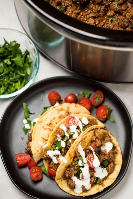 Slow Cooker Mexican Crema Beef Tacos