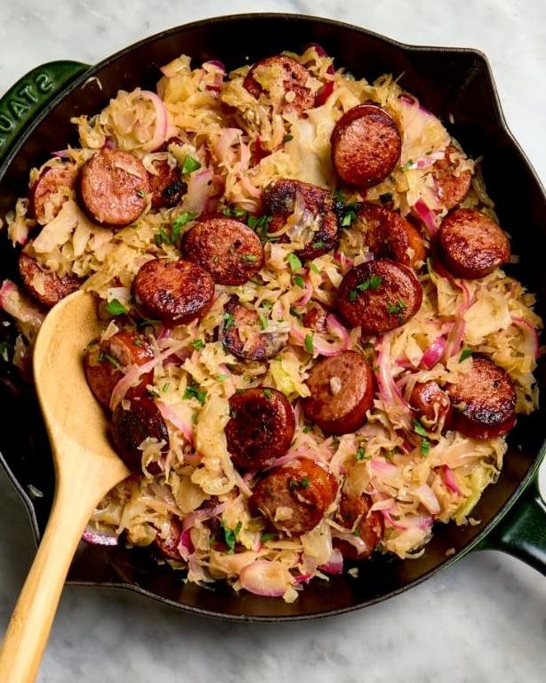 Smoked Sausage and Sauerkraut Bake