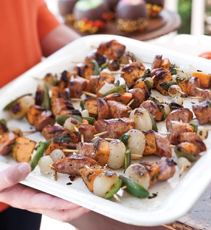 Smoked Sausage and Sweet Potato Skewers