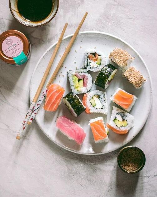 Snook Sushi Rolls with Wasabi and Soy Sauce