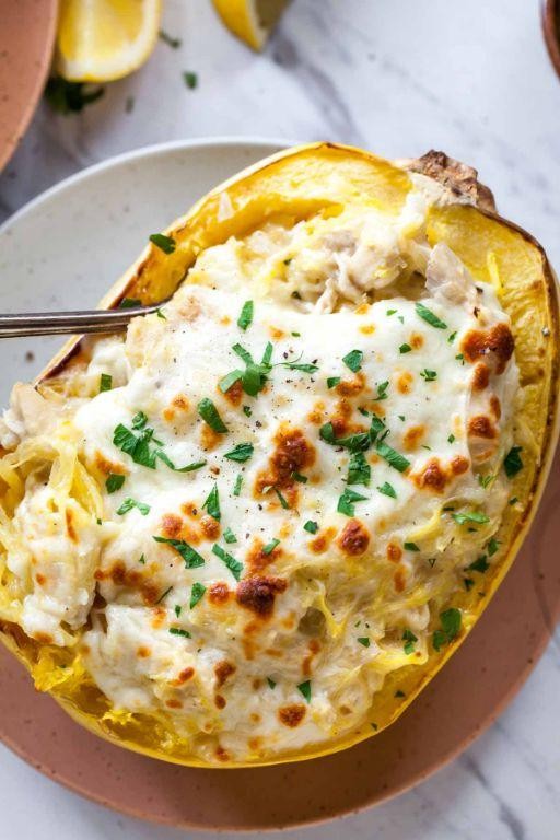 Spaghetti Squash with Light Alfredo Sauce