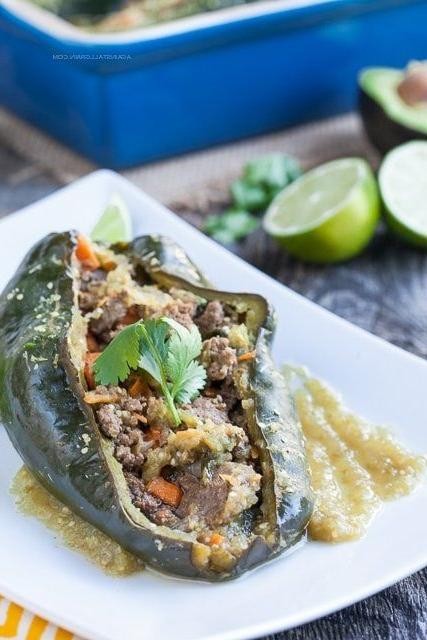 Spicy Chile Verde Stuffed Peppers