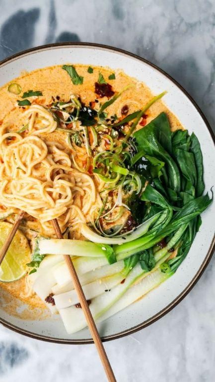 Spicy Coconut Noodle Soup with Fresh Coconut