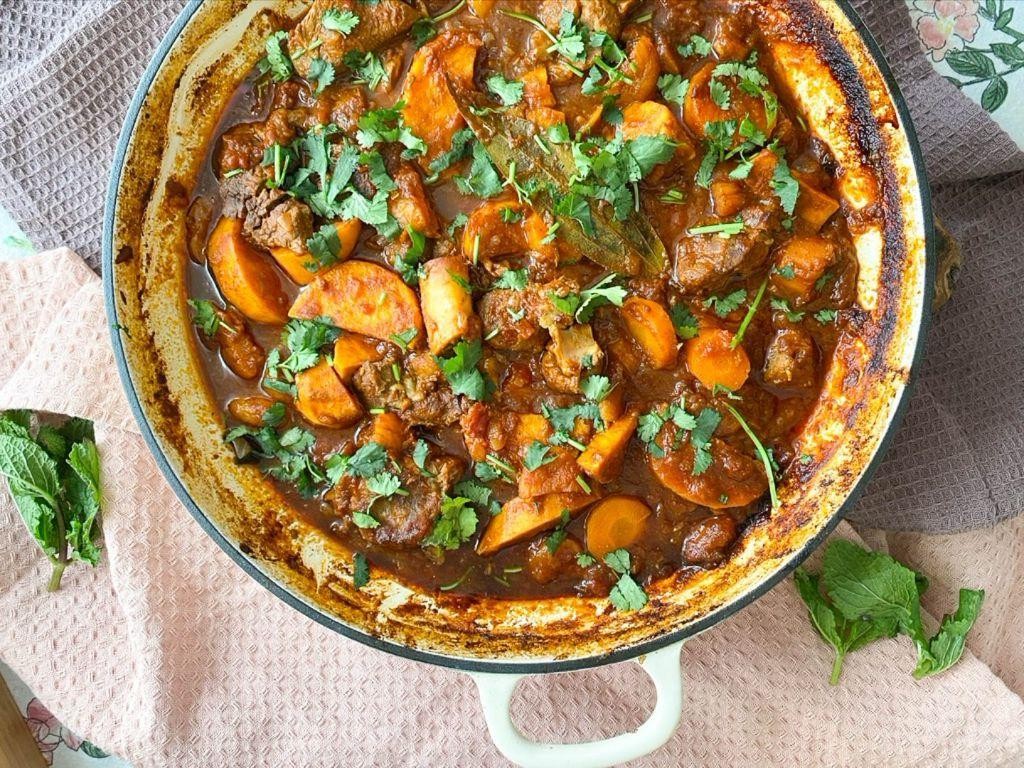 Spicy Harissa Lamb Stew with Sweet Potatoes