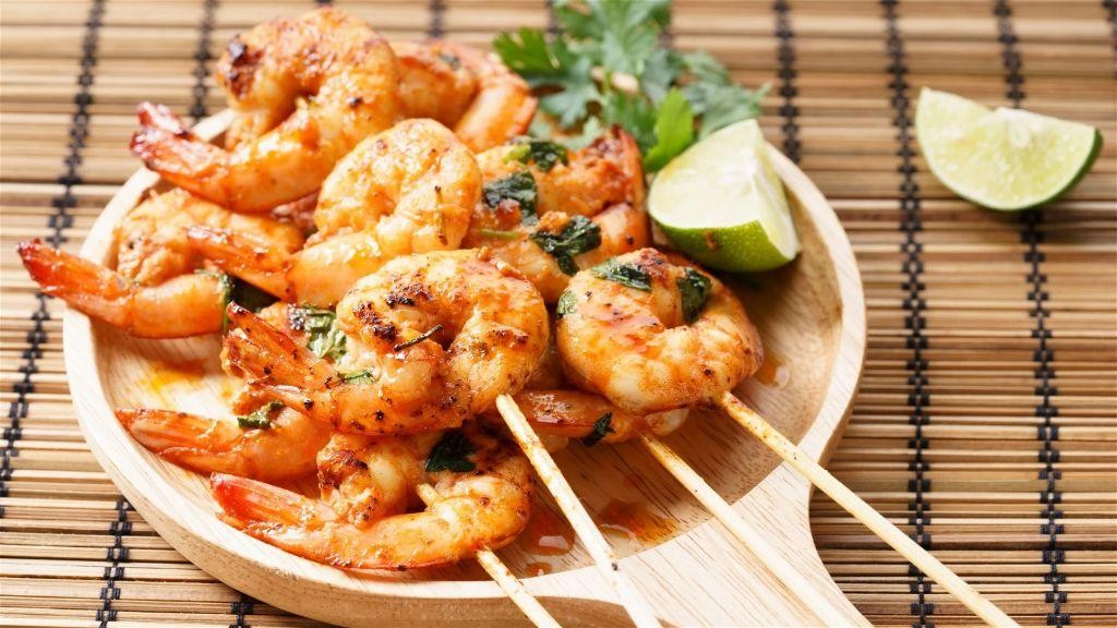 Spicy Sriracha deviled shrimp skewers