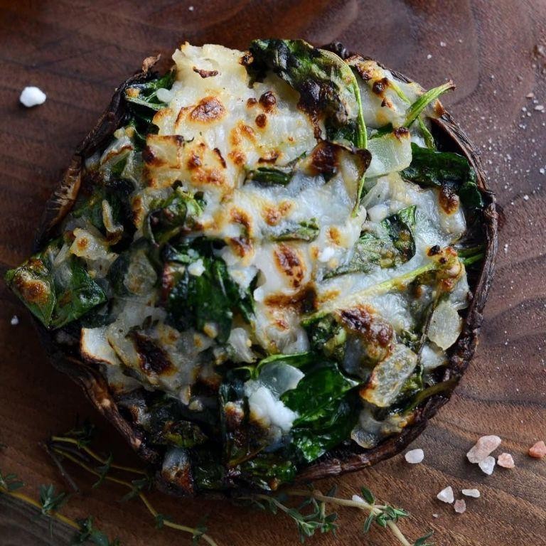 Spinach and Feta Stuffed Mushroom Burger