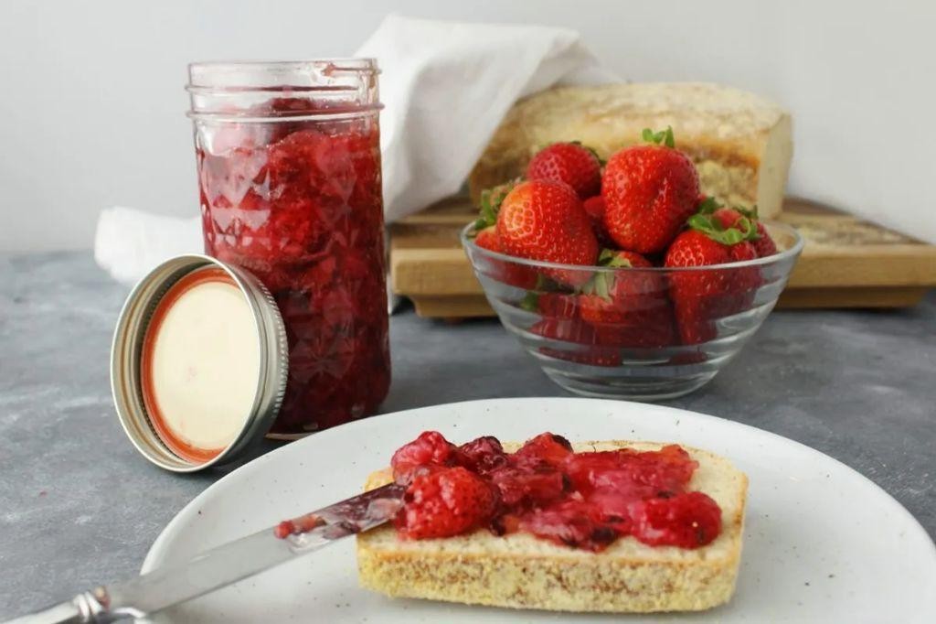 Strawberry Freezer Jam with Fresh Mint