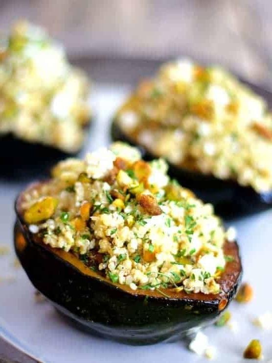 Stuffed Crookneck Squash with Quinoa and Feta