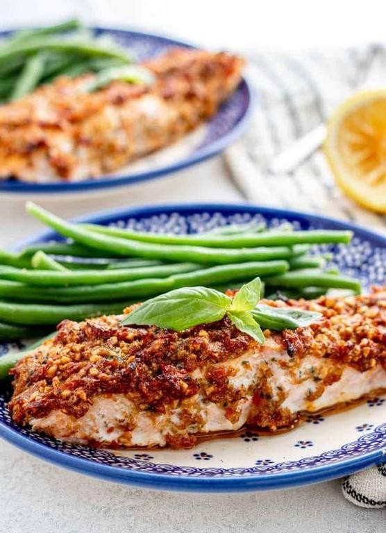 Sun-Dried Tomato and Basil Crusted Salmon