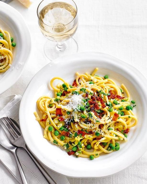 Sweet Pea and Pancetta Carbonara