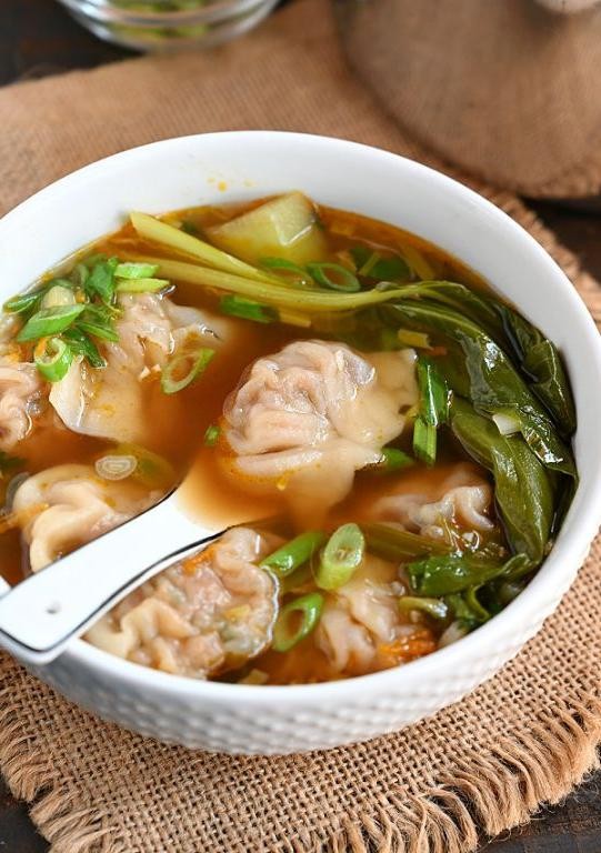 Tatsoi and Chicken Wonton Soup