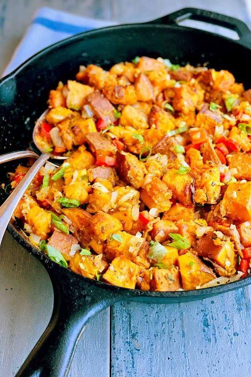 Tatsoi and Sweet Potato Hash