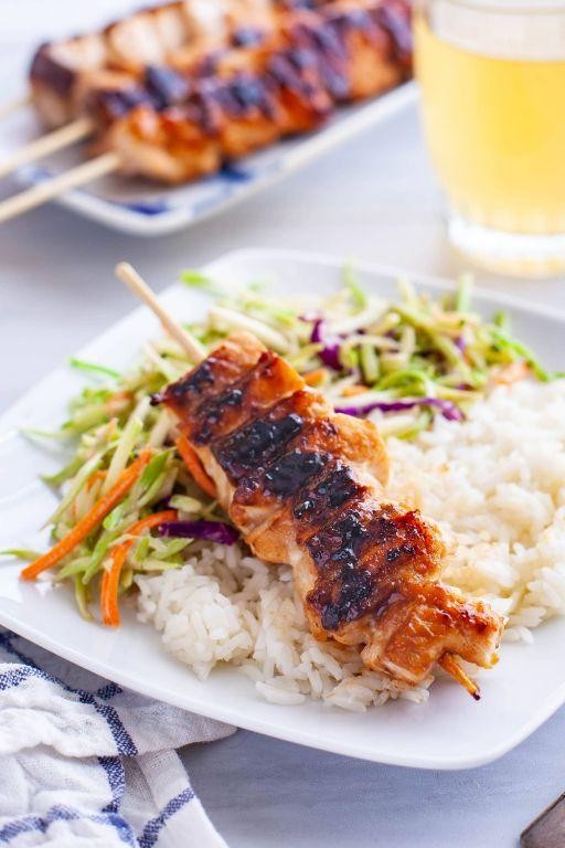 Teriyaki Glazed Salmon Skewers