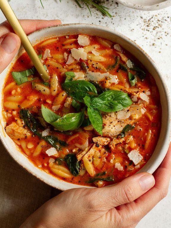 Tomato Basil Chicken Soup with Orzo