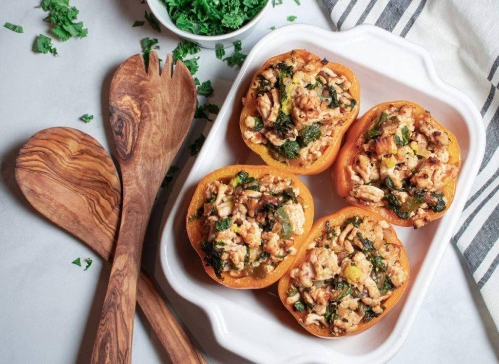 Turkey and Kale Stuffed Bell Peppers