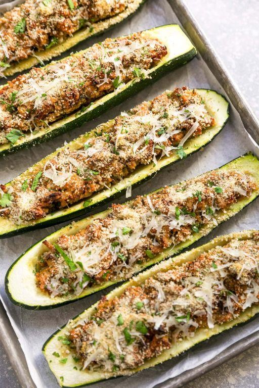 Turkey and Mushroom Stuffed Zucchini Boats