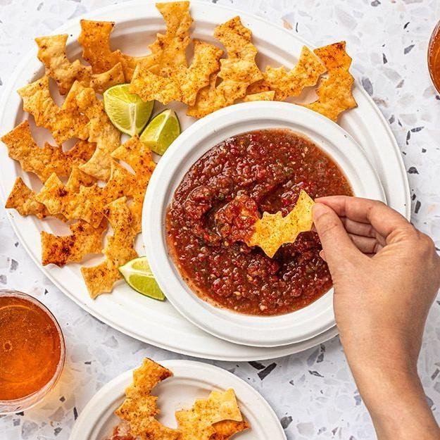 Vegan Bat Wing Chips with Salsa