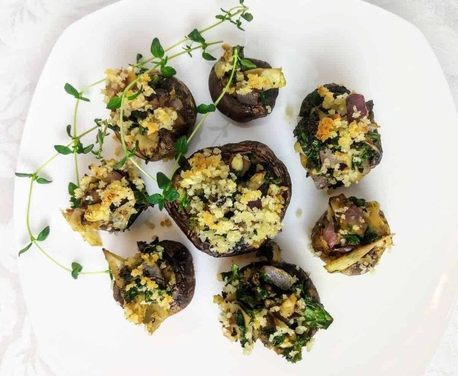 Vegan Kale and Walnut Stuffed Mushrooms