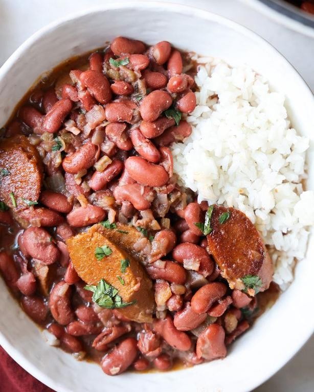 Vegan red beans and rice with liquid smoke
