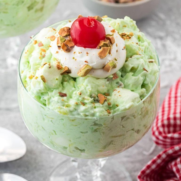Watergate Salad with Lime Jell-O and Coconut Flakes