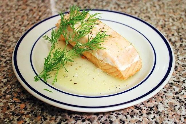 White Wine Poached Salmon with Dill