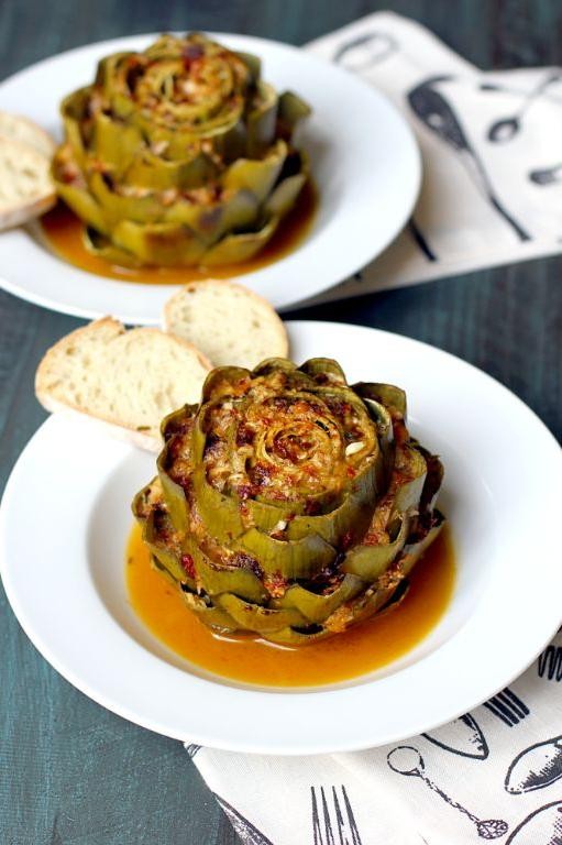 Whole Artichokes Braised in White Wine