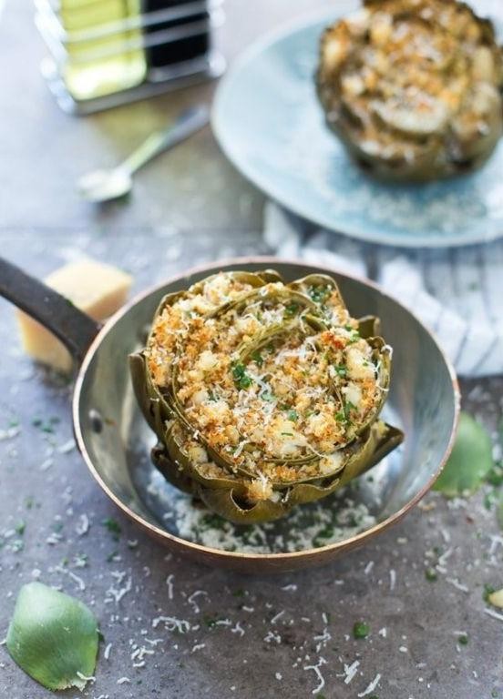 Whole Artichokes Stuffed with Crab and Cheese