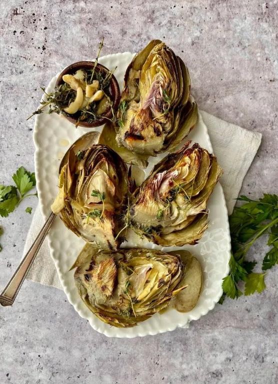Whole Artichokes with Garlic and Thyme Butter