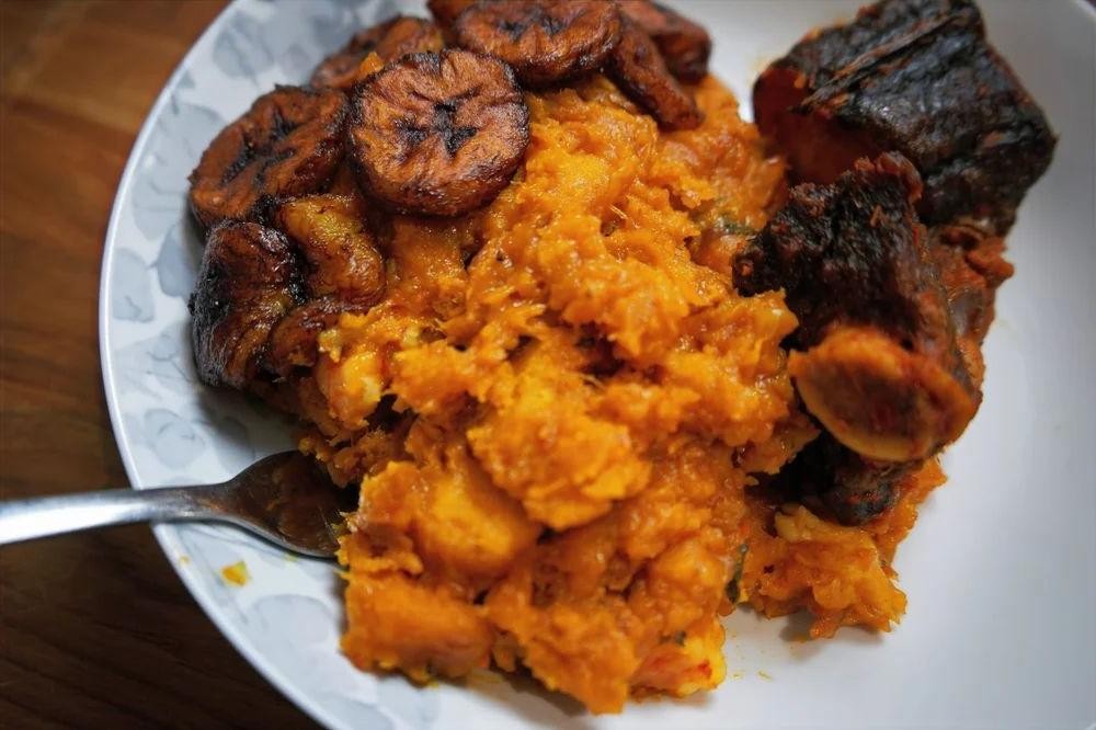 Yam Pottage with Palm Oil and Fish
